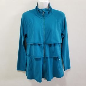 Athleta Women Jacket Renew Tiered Ruffle Teal Full Zip Long Sleeves S Athleisure